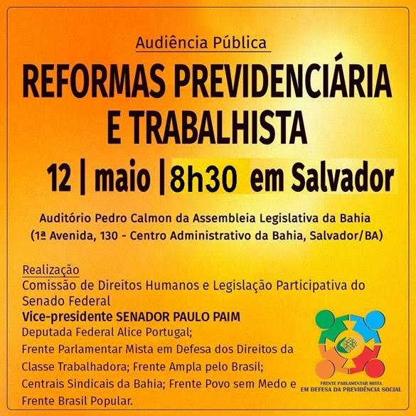 Audiência debate reformas previdenciária e trabalhista